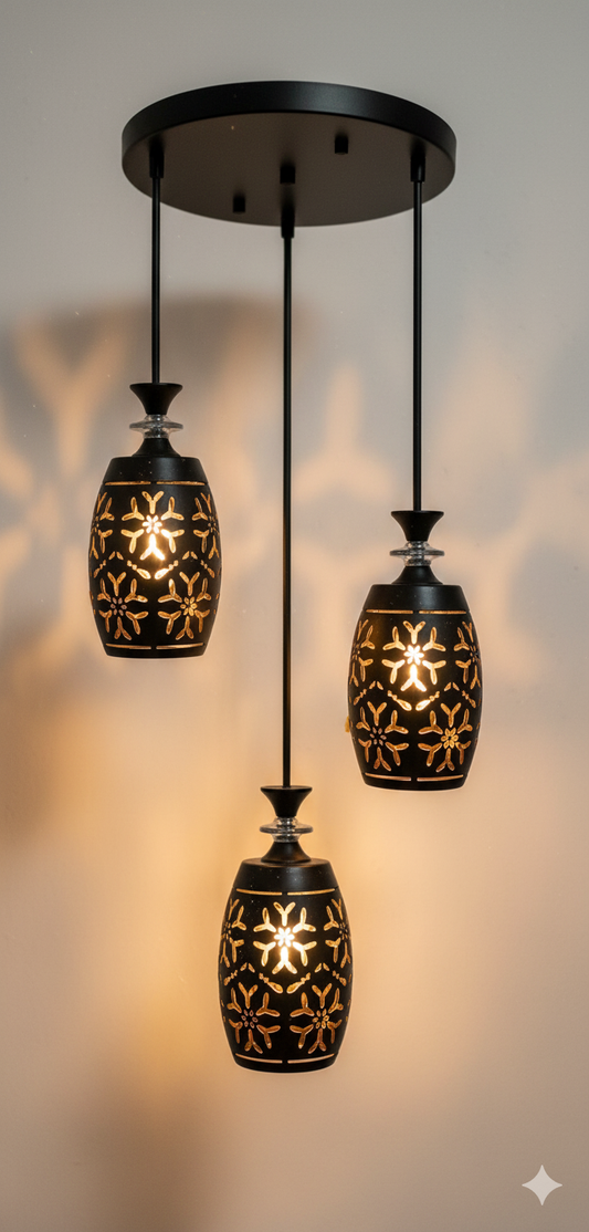 Vintage-Inspired 3-Light Pendant Chandelier – Floral Cutout Design