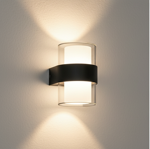 Modern Glass and Metal Wall Sconce – Dual Light Projection