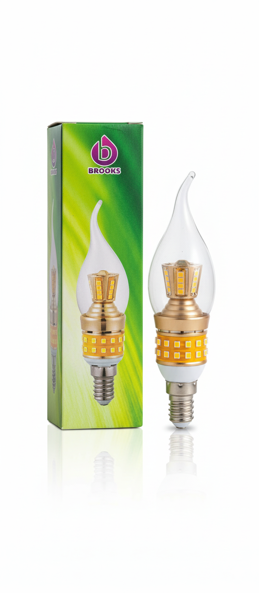 Brooks LED Flame Tip Candelabra Bulb - E14 Base - Warm White Ambiance