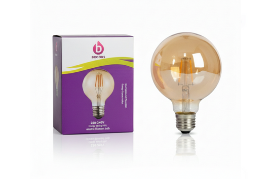 Brooks G-125 LED Filament Globe Bulb | 90% Energy Saving | E27 Base