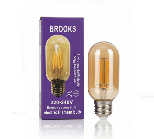 Brooks T-Shape LED Filament Bulb | Amber Glass | E27 Base