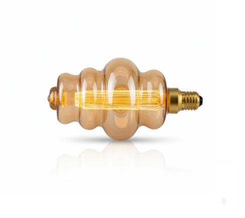 Art Deco Amber Glass LED Filament Bulb - Decorative Architectural Design